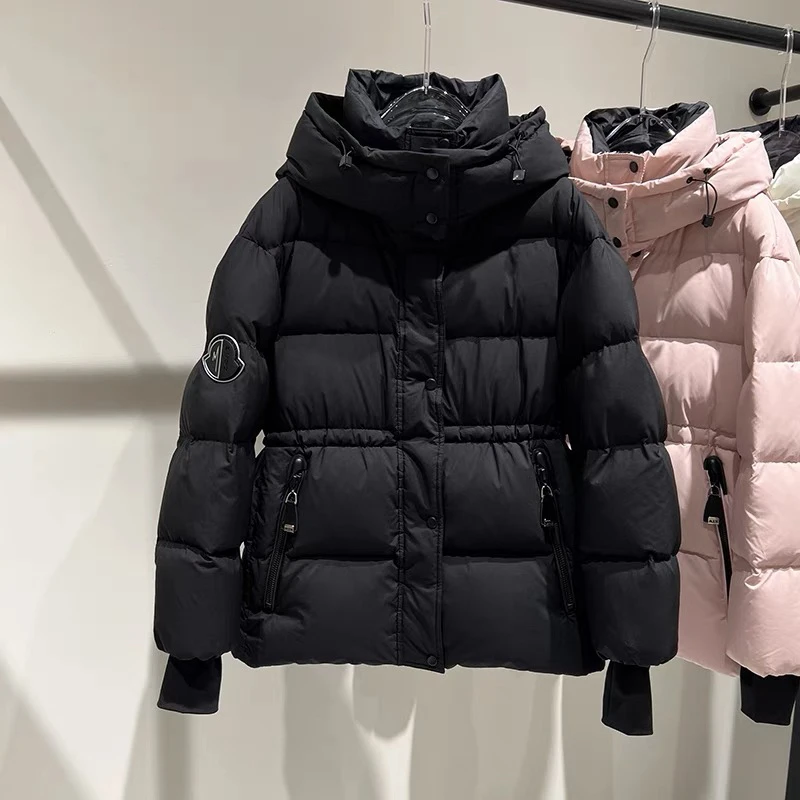 L3562连帽羽绒服女士冬季新款宽松抽绳收腰防寒白鸭绒高端外套
