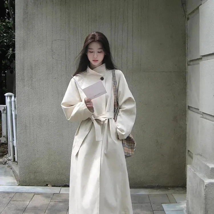 米白色风衣外套女爆款2025年洋气中长款小个子韩系英伦风气质大衣