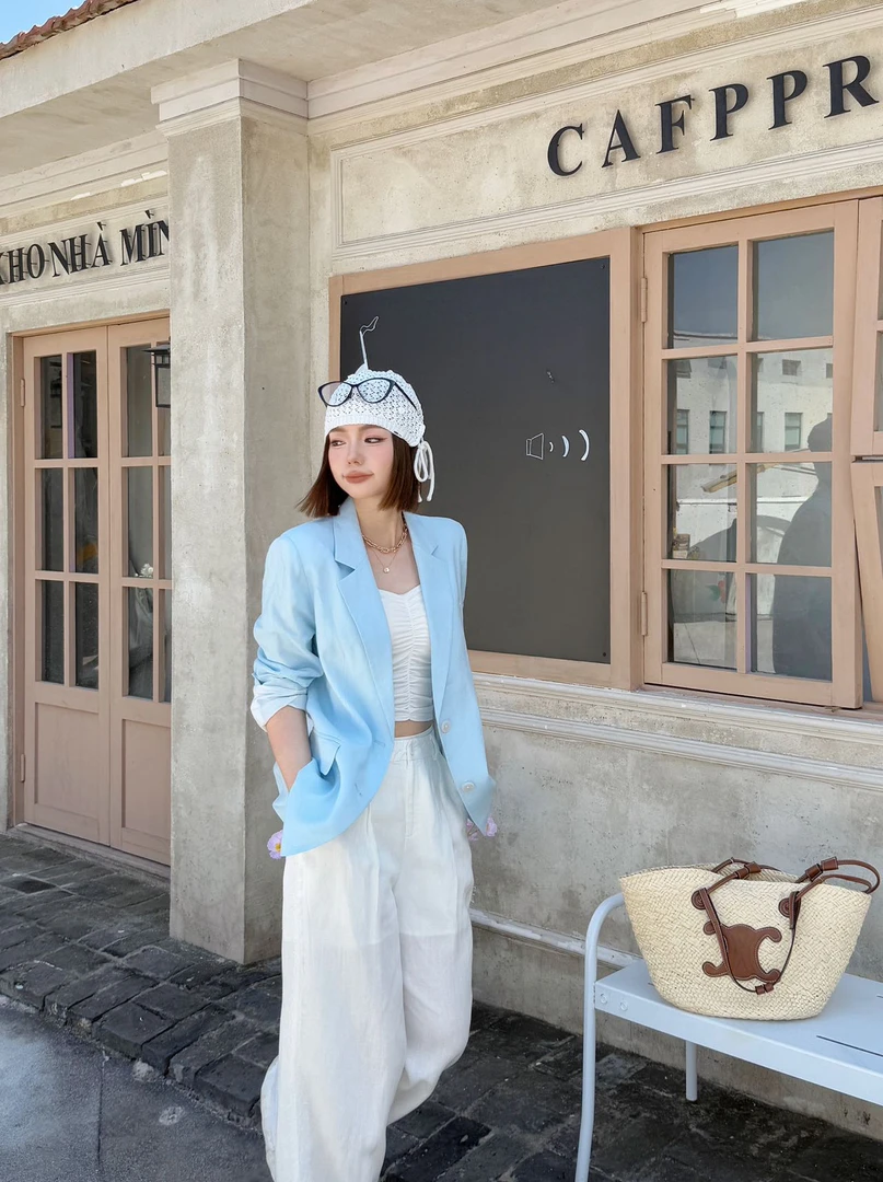 欧洲站2025春季新款欧货100%亚麻西装外套拼色宽松显瘦小西服高级