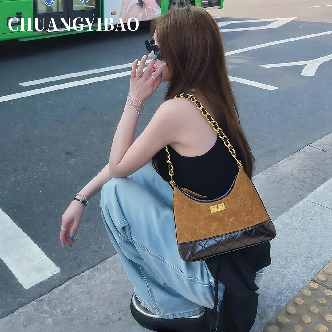 秋冬超火棕色小香链条包包女式2025新款轻奢小众高级感腋下斜挎包