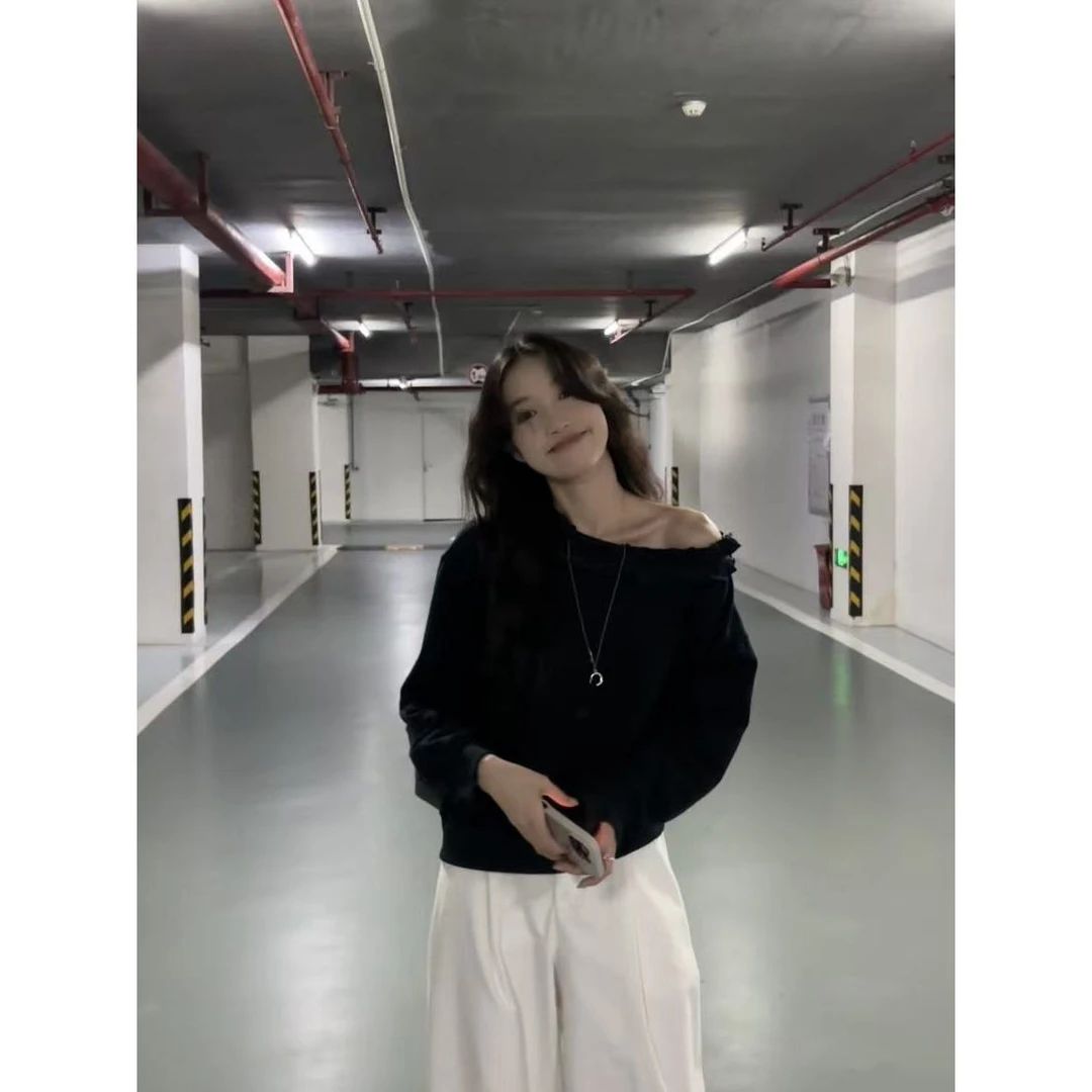 J-250910#一眼沦陷！！！韩风立体花朵斜肩/可正肩卫衣