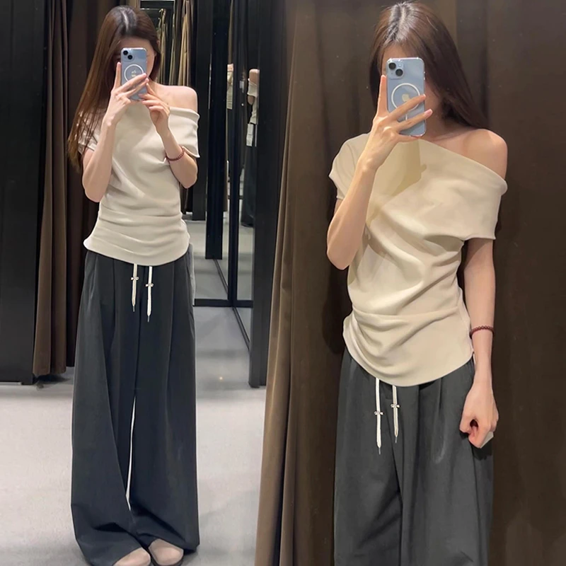 孕妇装2025春夏新款极简慵懒阔腿裤开叉宽松上衣时尚显瘦孕妇套装