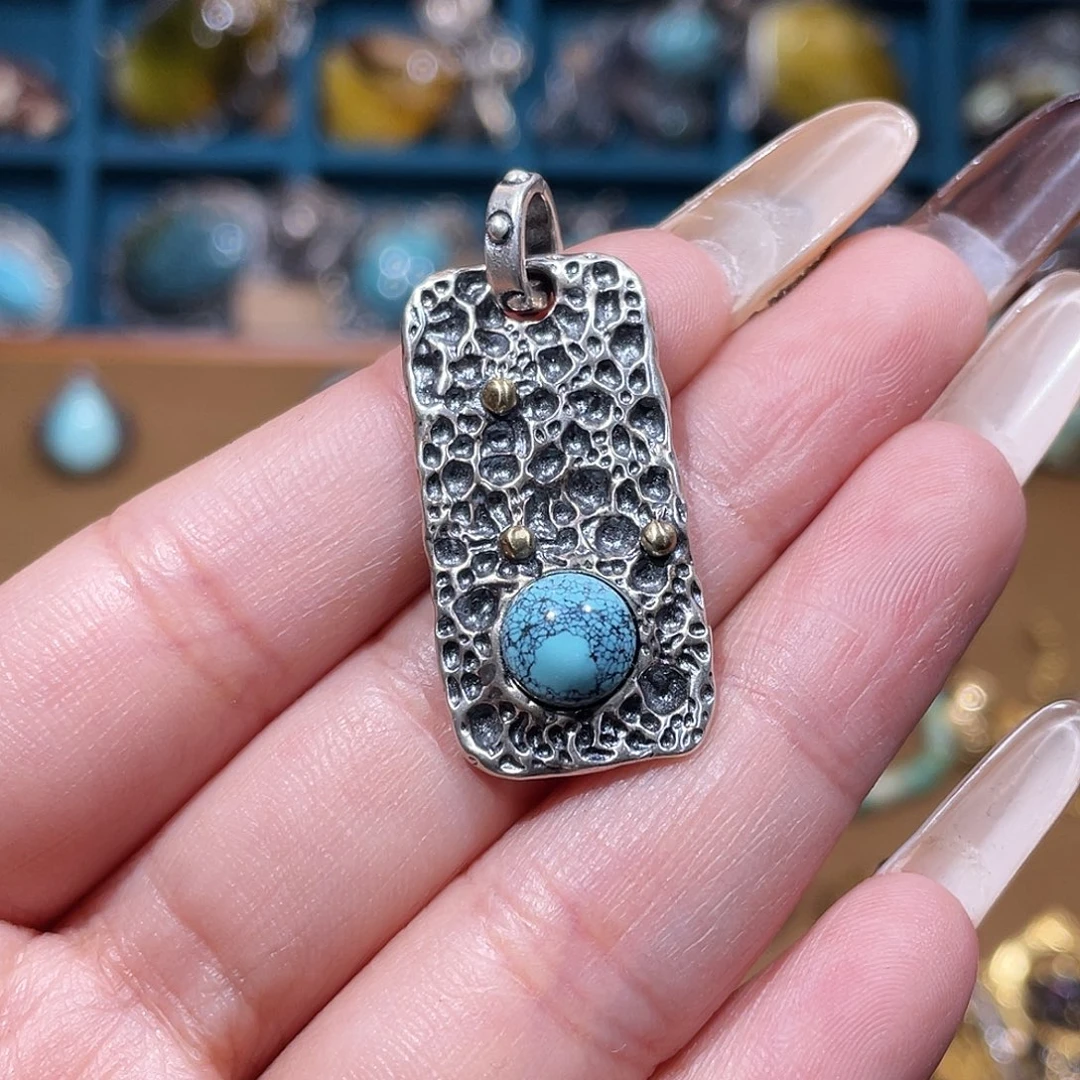 绿松石银S925镶嵌颈饰吊坠