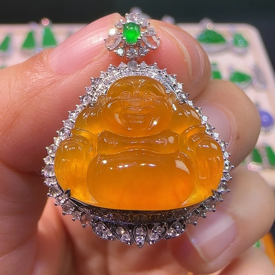 翡翠18K金镶嵌吊坠(不含链)