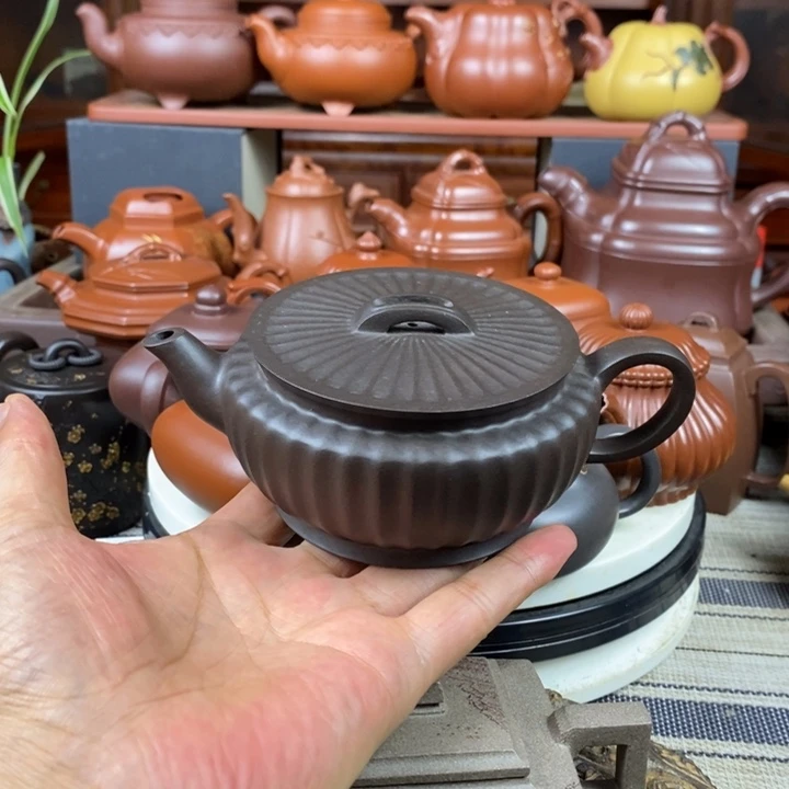 茶壶紫砂筋纹汉瓦260CC原生矿黑料特价