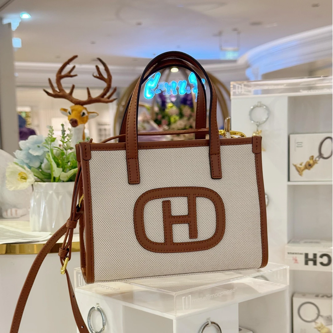 Hotend 方形托特斜挎包 米白色拼棕色