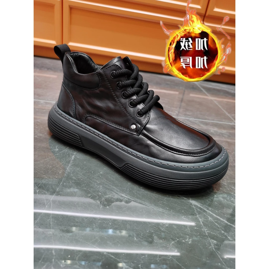 男士真皮马丁靴冬季加绒保暖防滑厚底加厚男靴高帮男鞋黑色靴子男