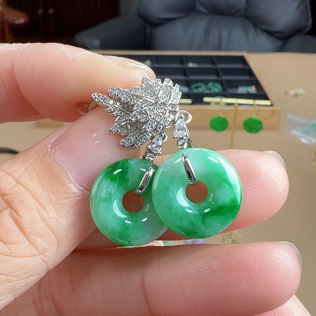 翡翠银S925镶嵌耳饰耳饰1