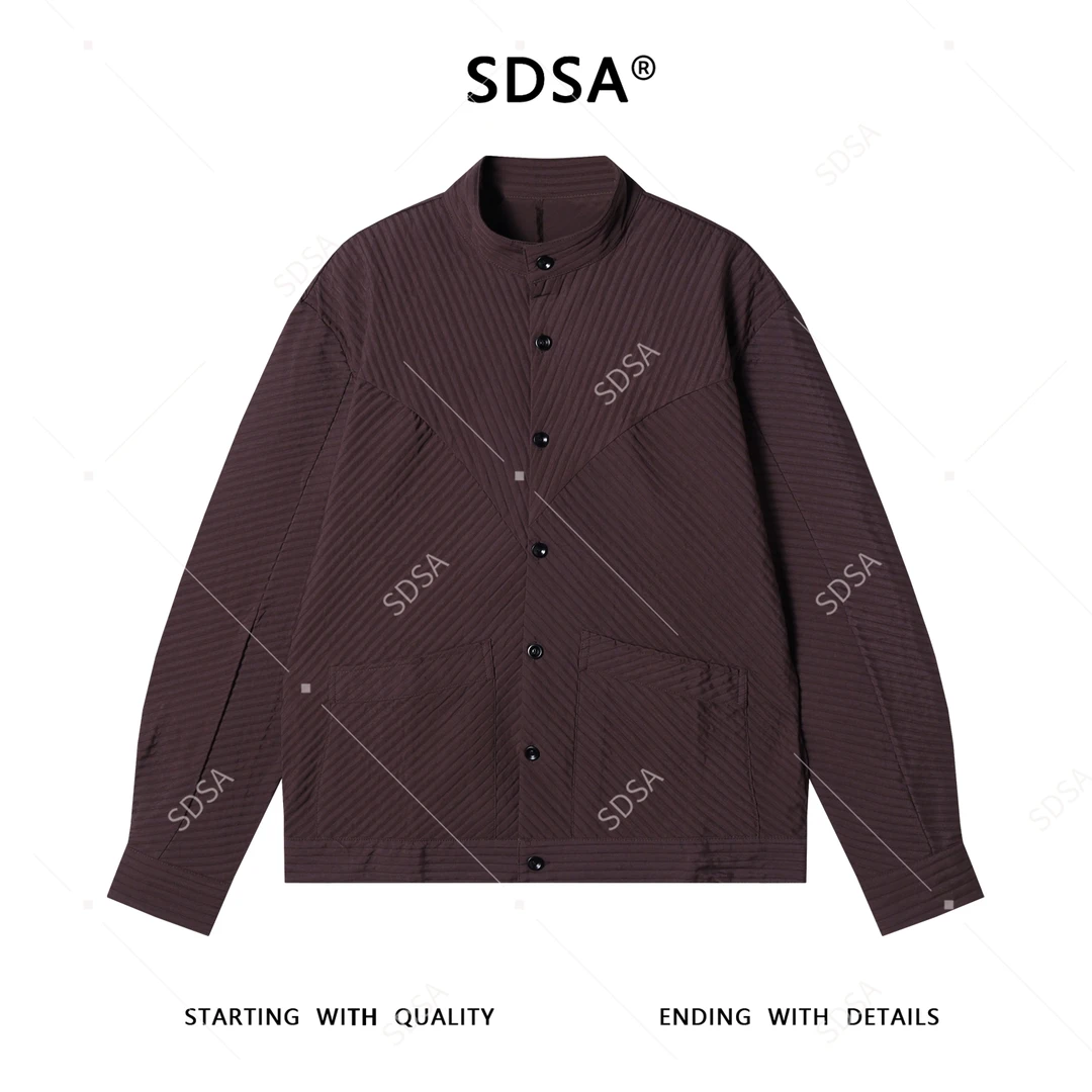 SDSA男士秋冬新款痞帅男装痞帅纯色压皱立领纽扣开衫夹克百搭时尚