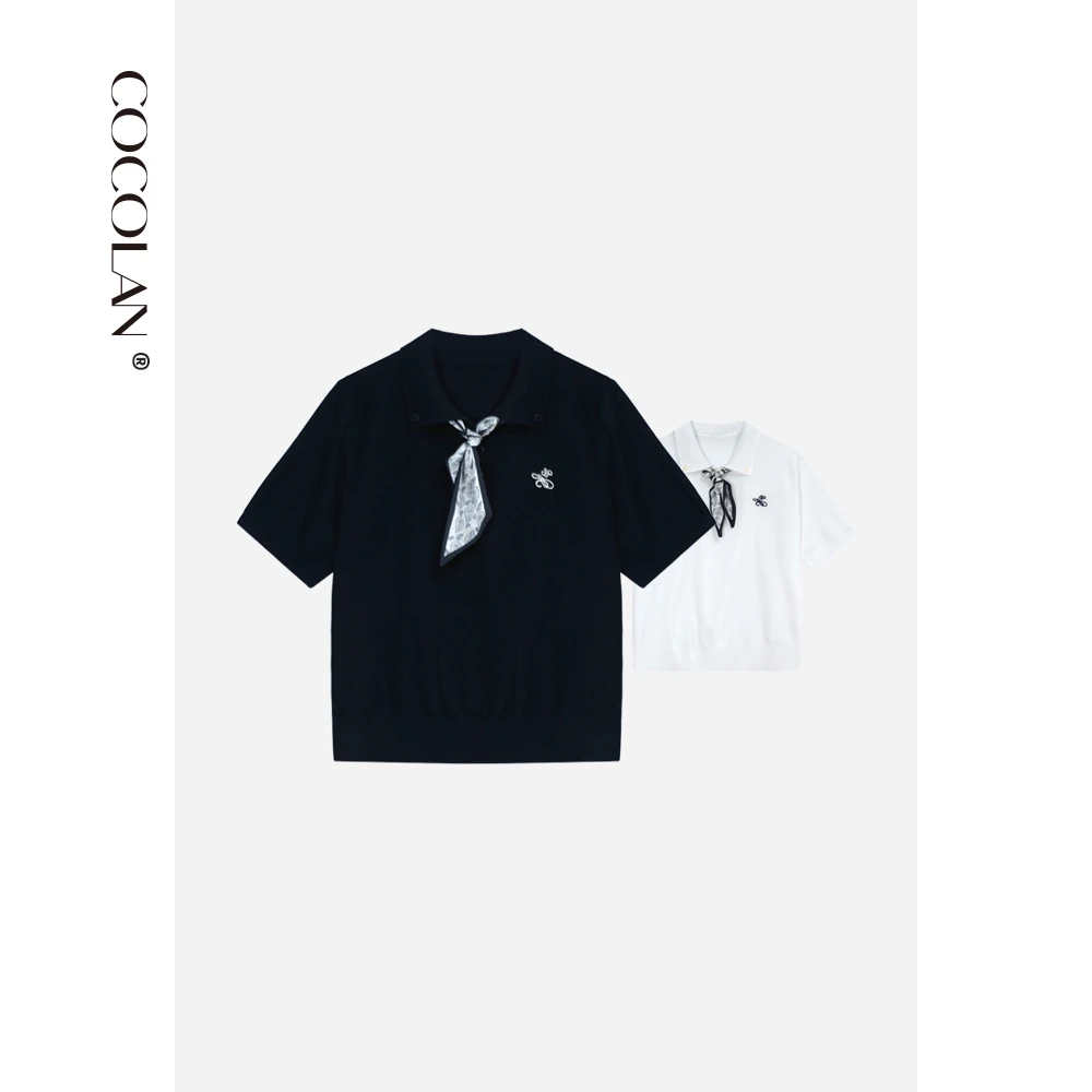 COCOLAN【绘刊】夏季短袖T恤女丝巾针织小衫CL3XS5806