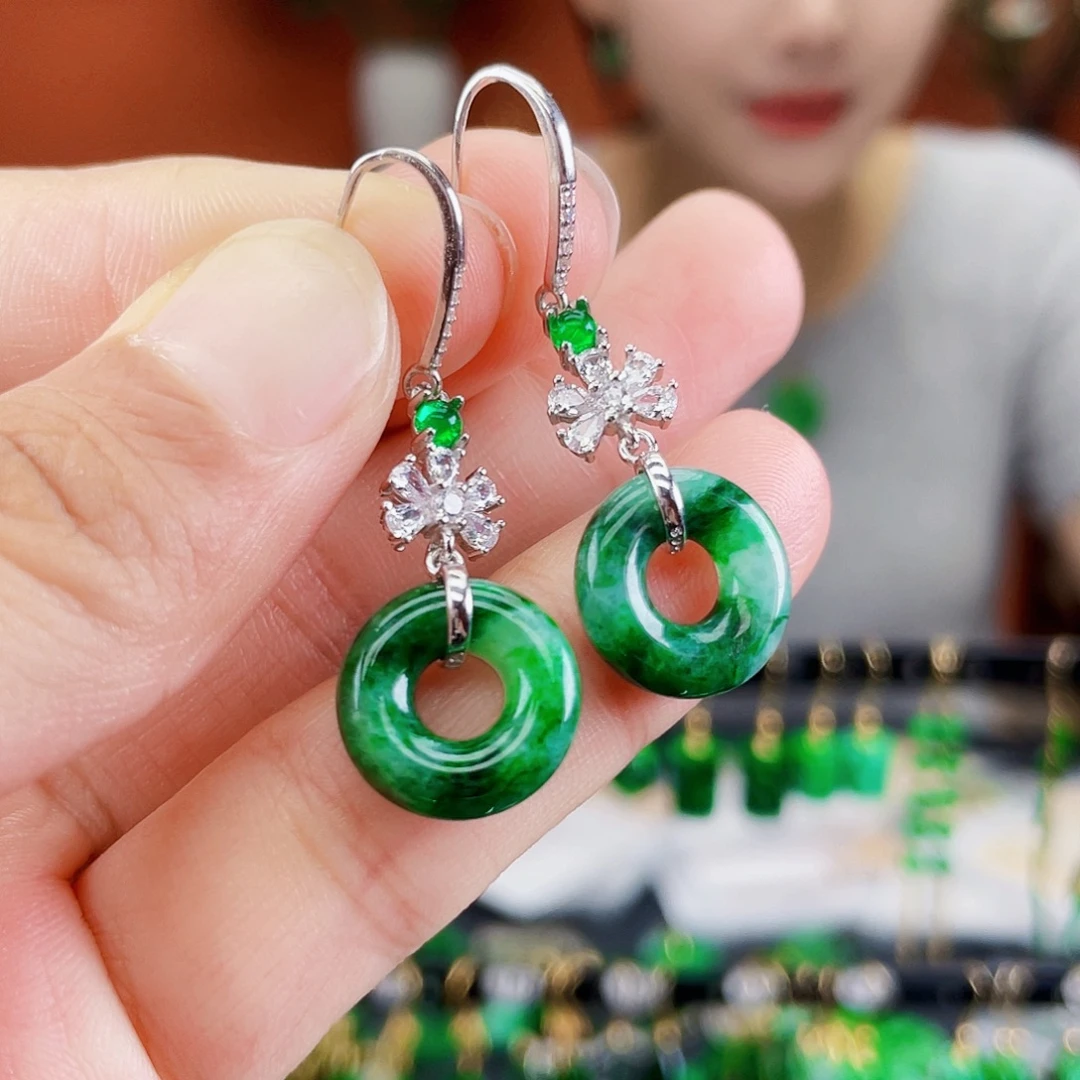 翡翠银S925镶嵌耳饰