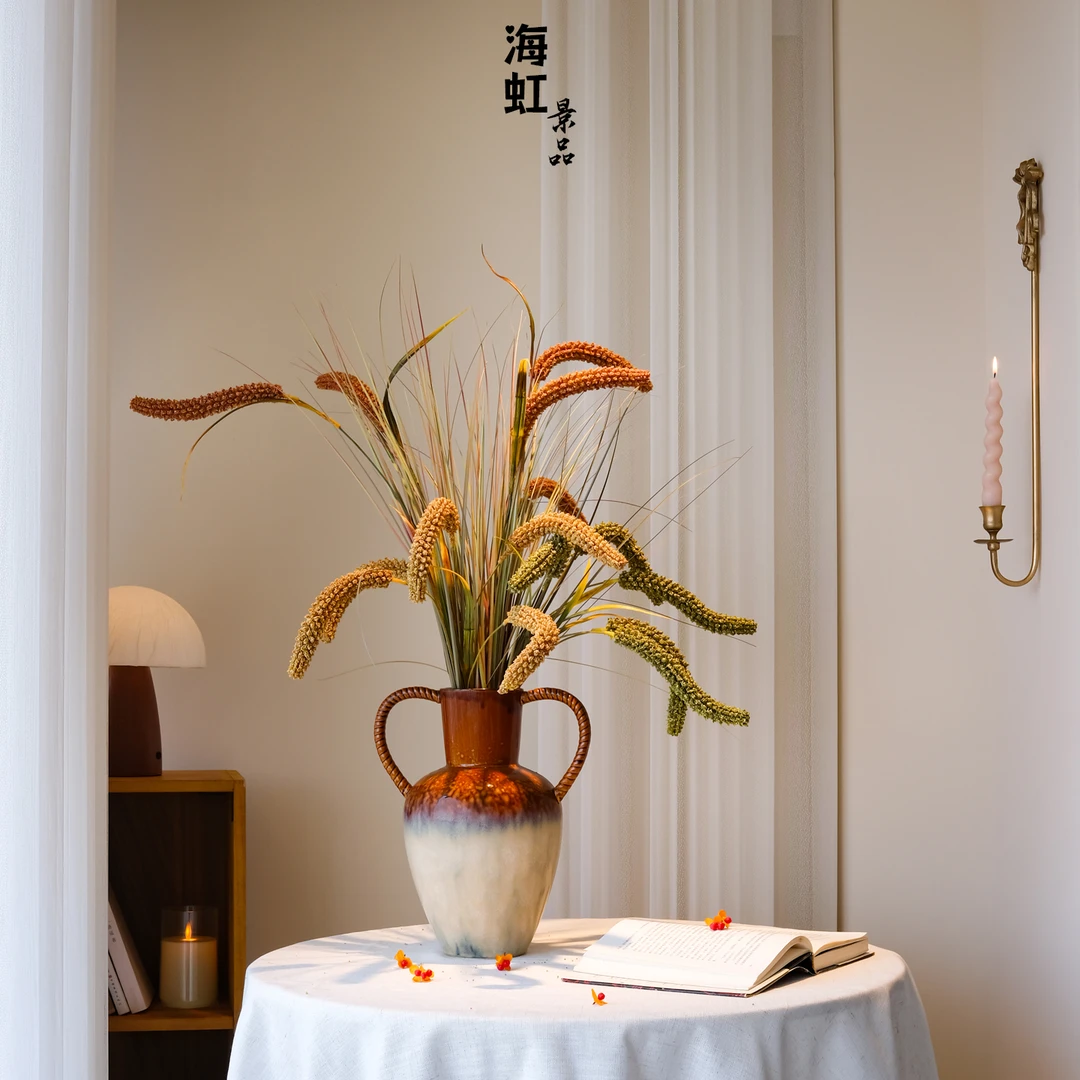 谷穗【丰年】仿真花艺客厅摆设桌台装饰摆件高级感逼真复古陶瓷瓶
