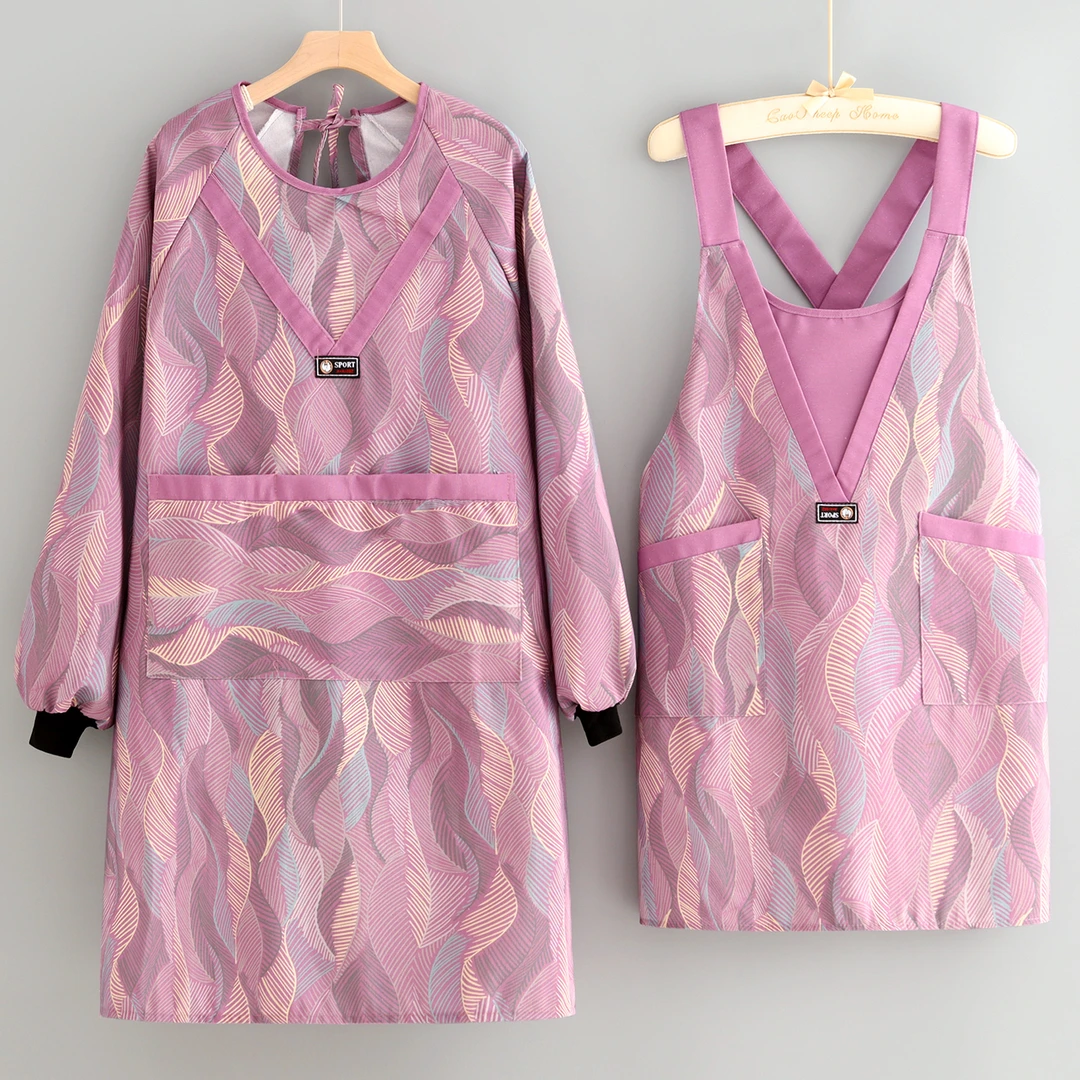 新款帆布围裙厨房做饭餐饮上班工作服花店烘焙长袖罩衣女轻薄防污