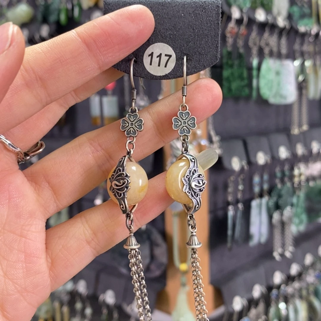 翡翠耳饰银S925镶嵌丫***-X18