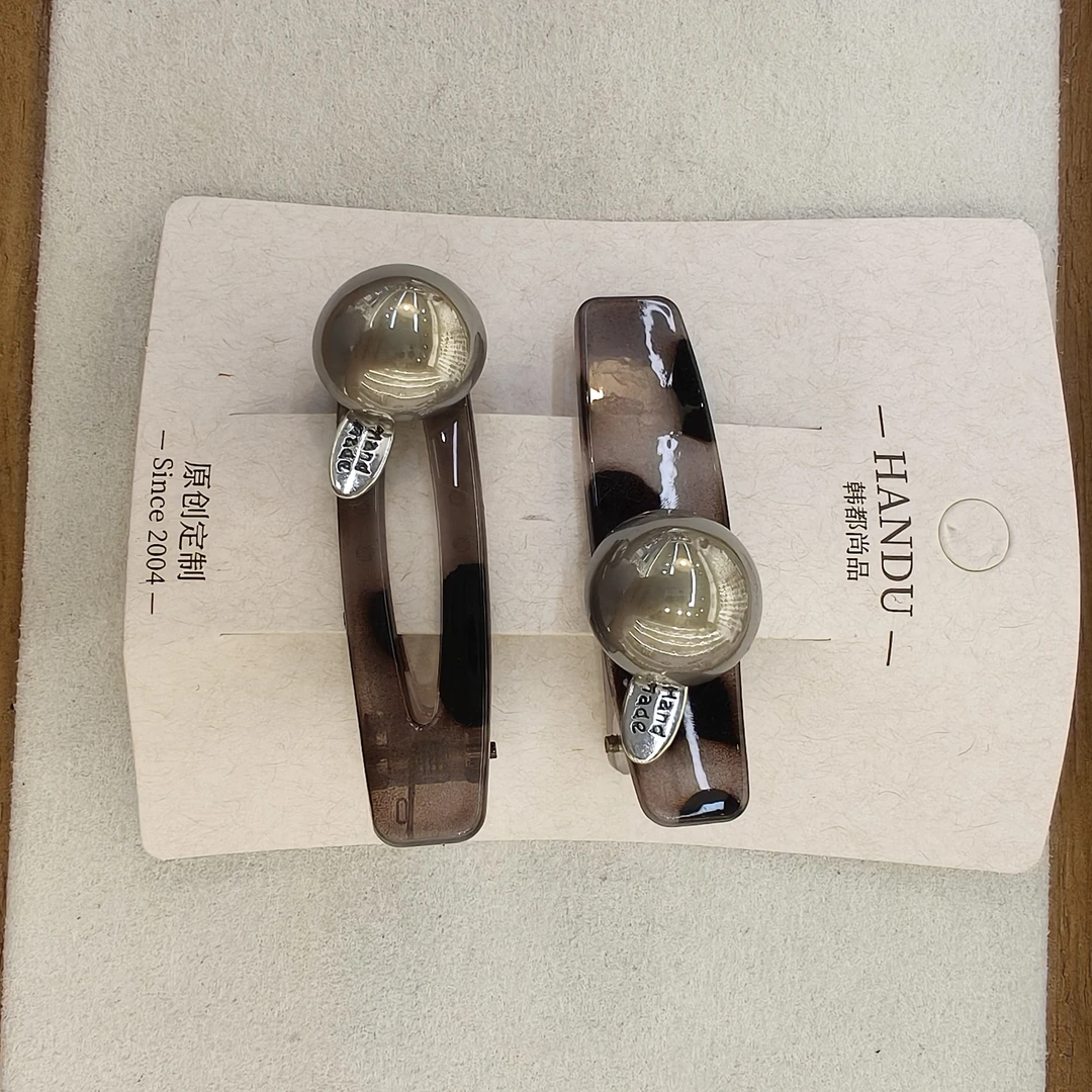 豹纹圆珠几何发夹一对