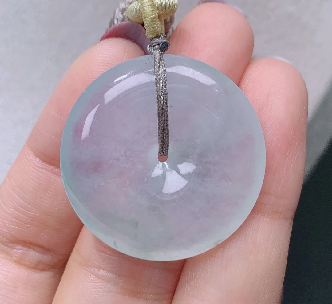 缅甸翡翠A货老坑冰种飘花平安扣吊坠淡绿怀古挂件揭阳31.2*5.6