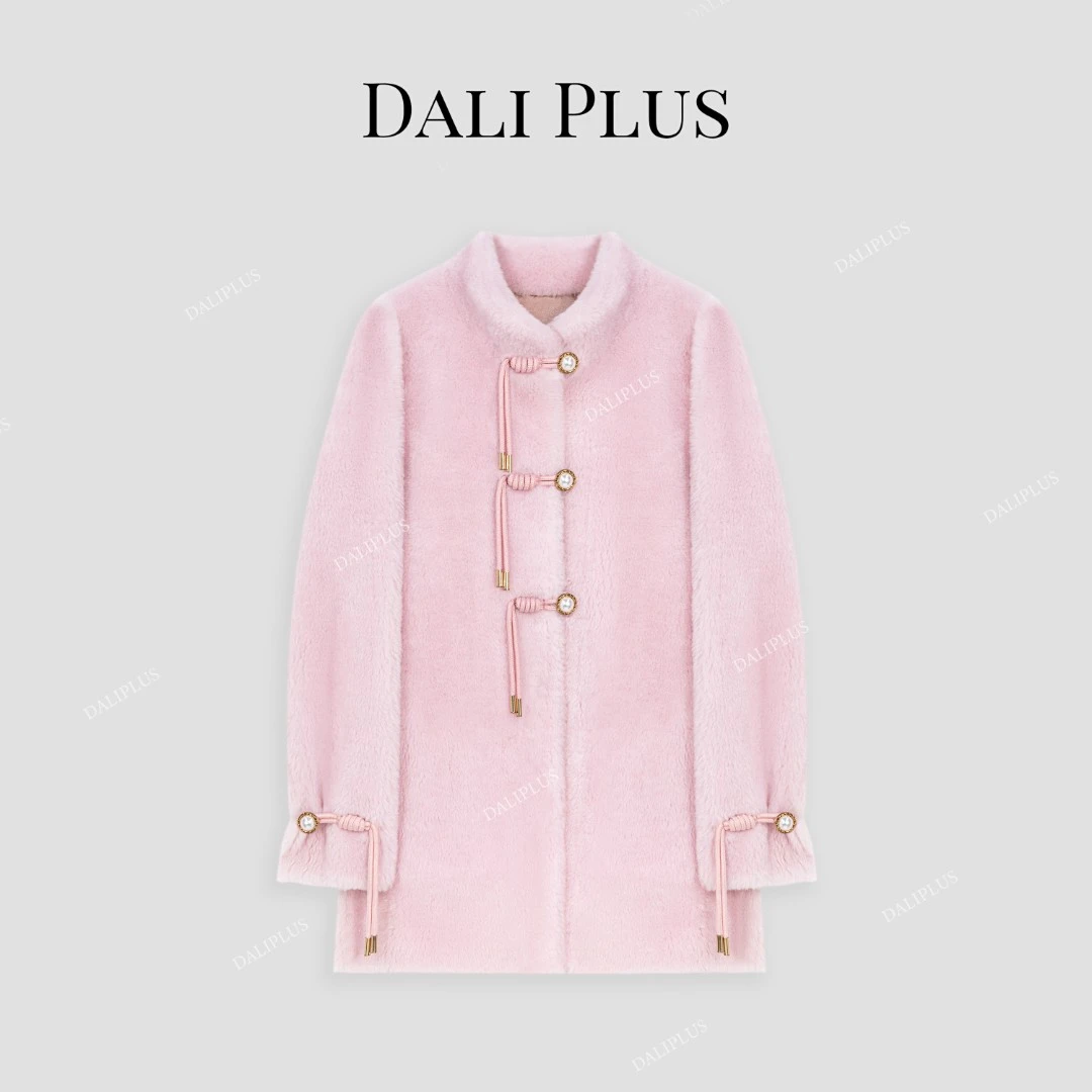 DALI PLUS【重磅羊毛】国风盘扣粉色颗粒毛外套-D4CH0331