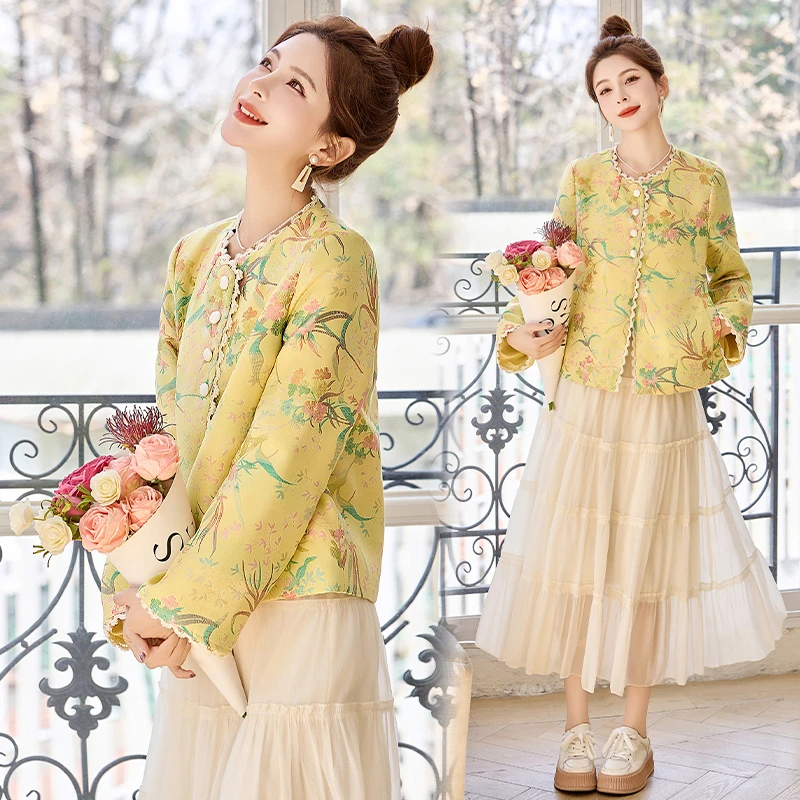 新中式蕾丝花边女装外套女2025年春季新款高级感复古碎花短款上衣