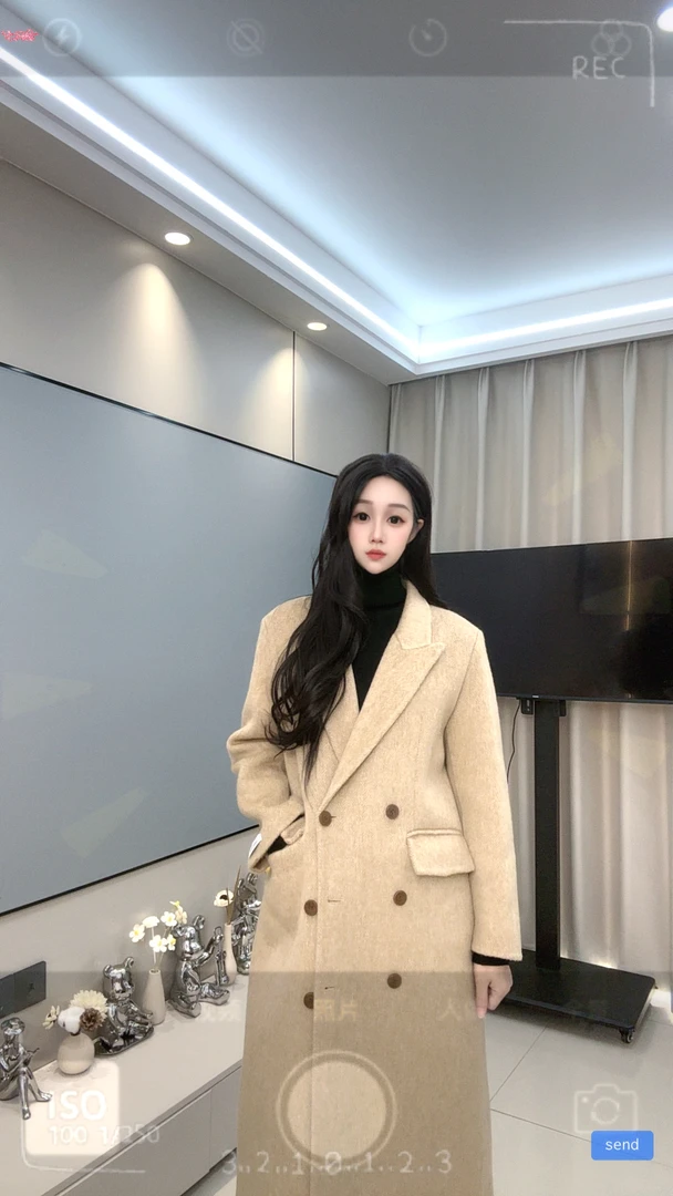 正肩西装领双排扣25年秋冬网红新款爆款双面羊毛大衣百搭外套女