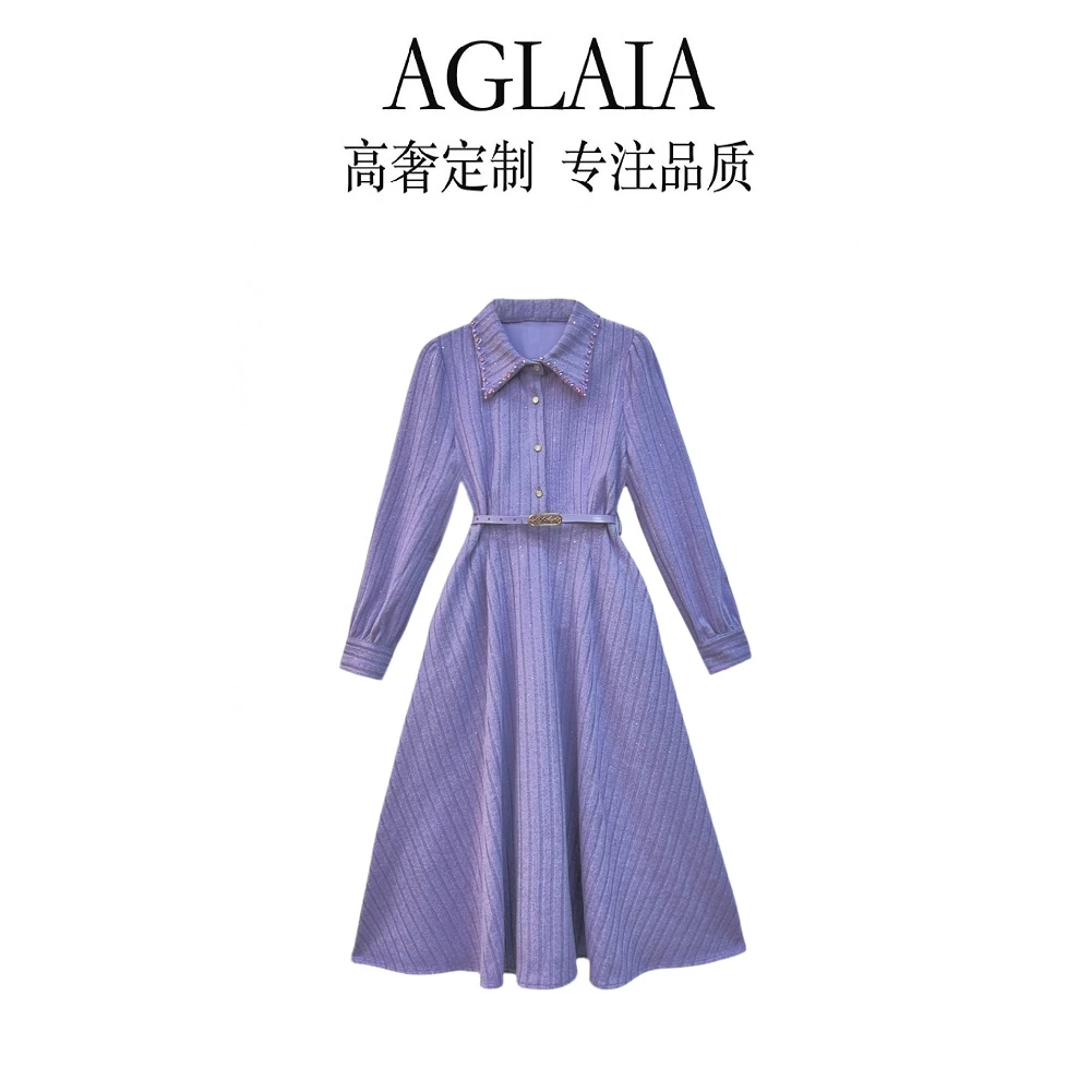 Aglaia法式2025春季新款时尚气质优雅修身显瘦长袖女装连衣裙8009
