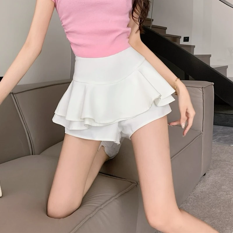 大码防走光蓬蓬裙短裤裙双层荷叶边蛋糕半身裙女夏季甜美百搭裙子