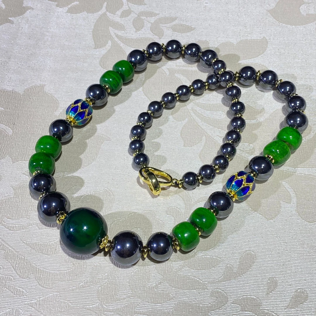 非金属珐琅项链 K6454  民族风精美绿色大圆珠珠项链