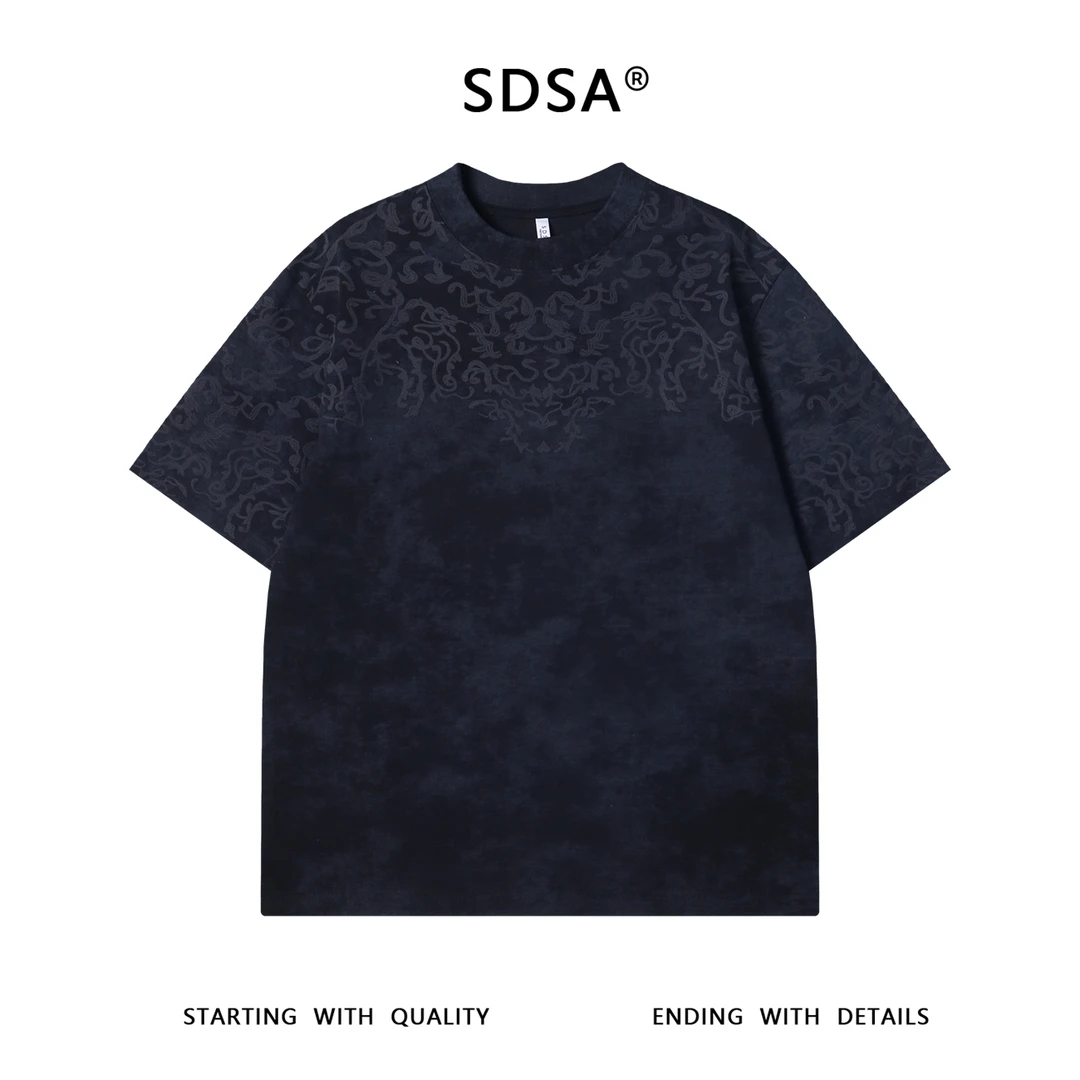 夏季高级感新款美式扎染潮牌立体印花圆领短袖T恤百搭时尚上衣