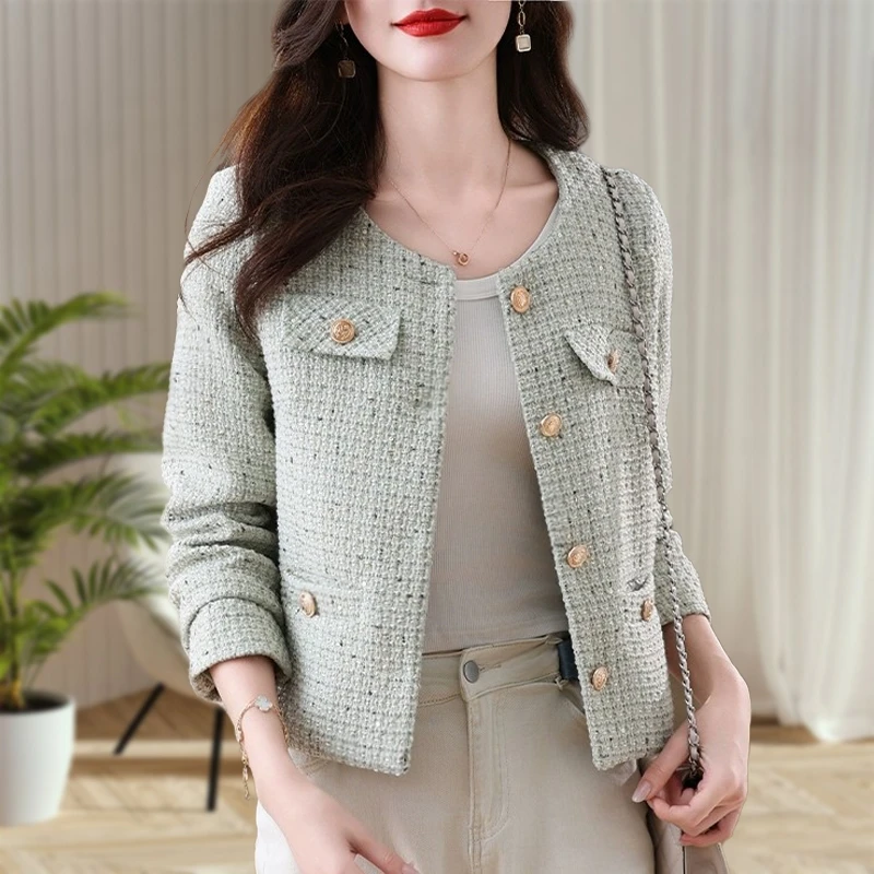 短外套短款防寒修身型螺纹下摆女秋装小香风粗花呢时尚长袖