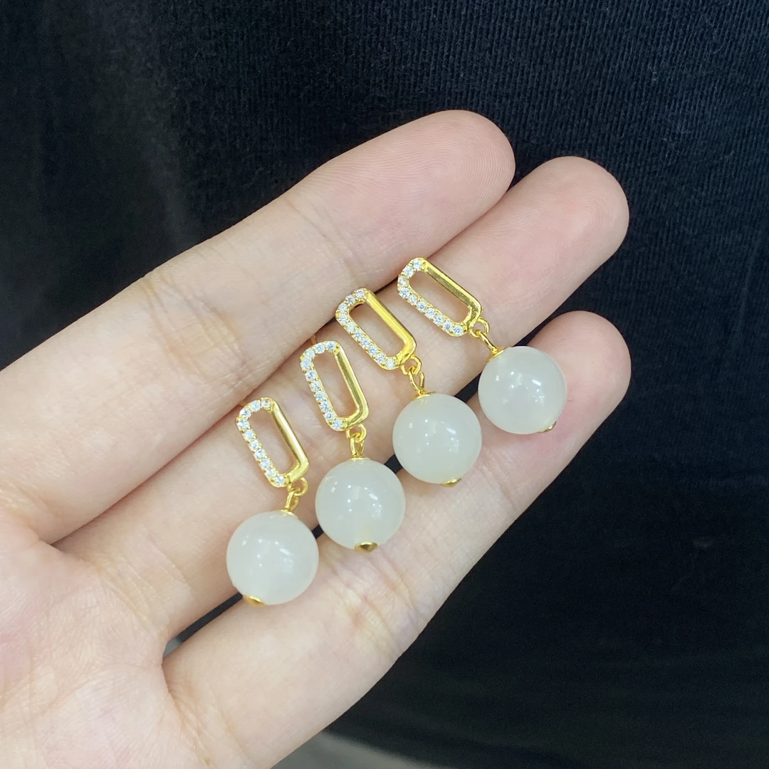 【小北好物】S925银和田玉耳钉-17QH55X190【多样性发一件】约9mm+