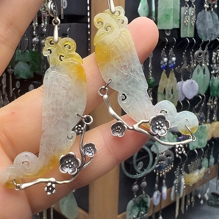 翡翠银S925镶嵌耳饰