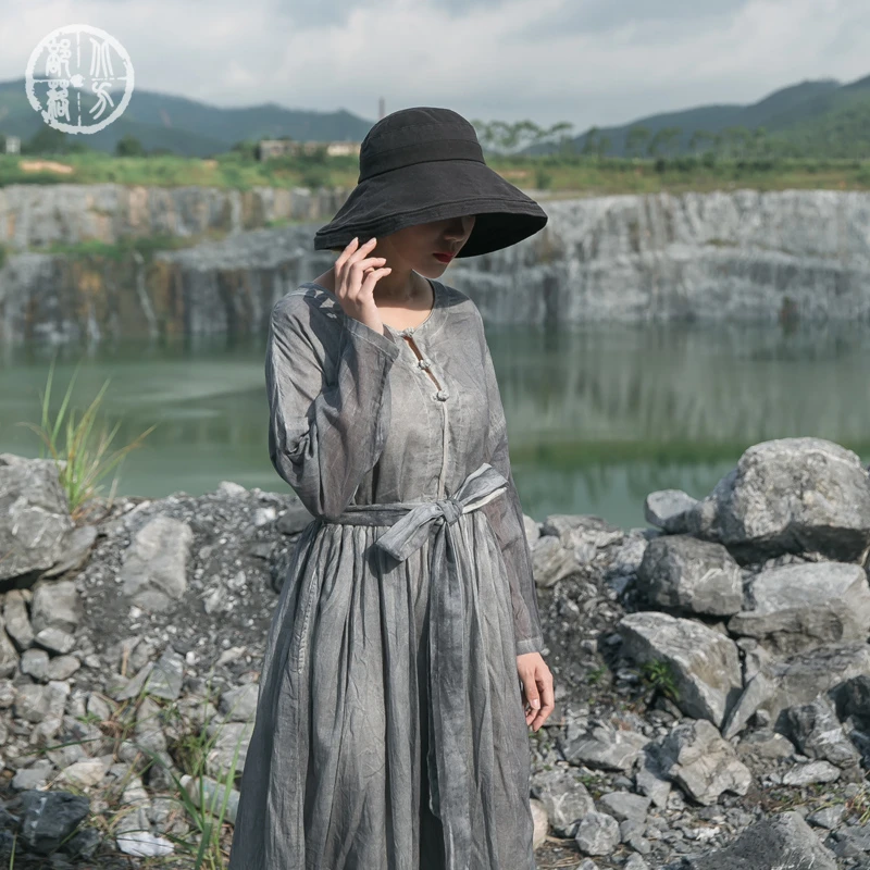 「北方部落」原创女款新中式禅意扎染绑连衣裙 980521