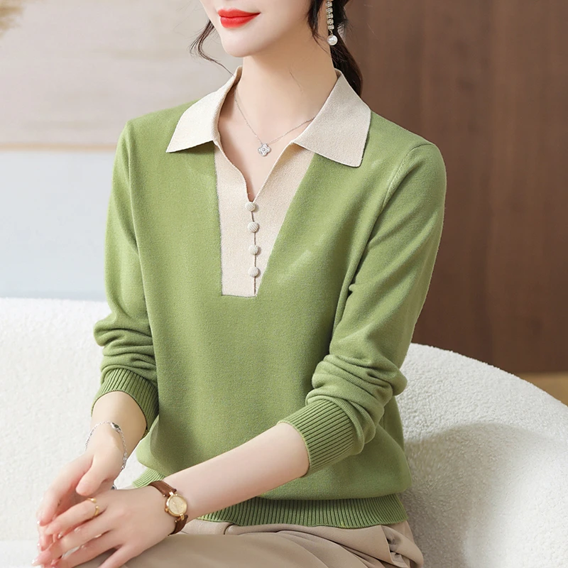 年轻时尚妈妈秋装翻领针织打底衫2025新款中老年女装春秋薄毛衣