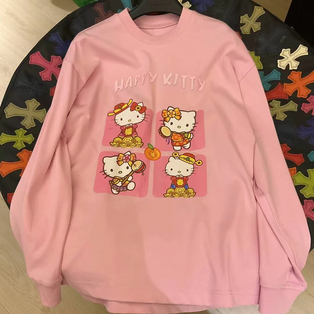 【劉發發】Q024【粉色迎财猫咪】时尚百搭休闲宽松韩版T恤