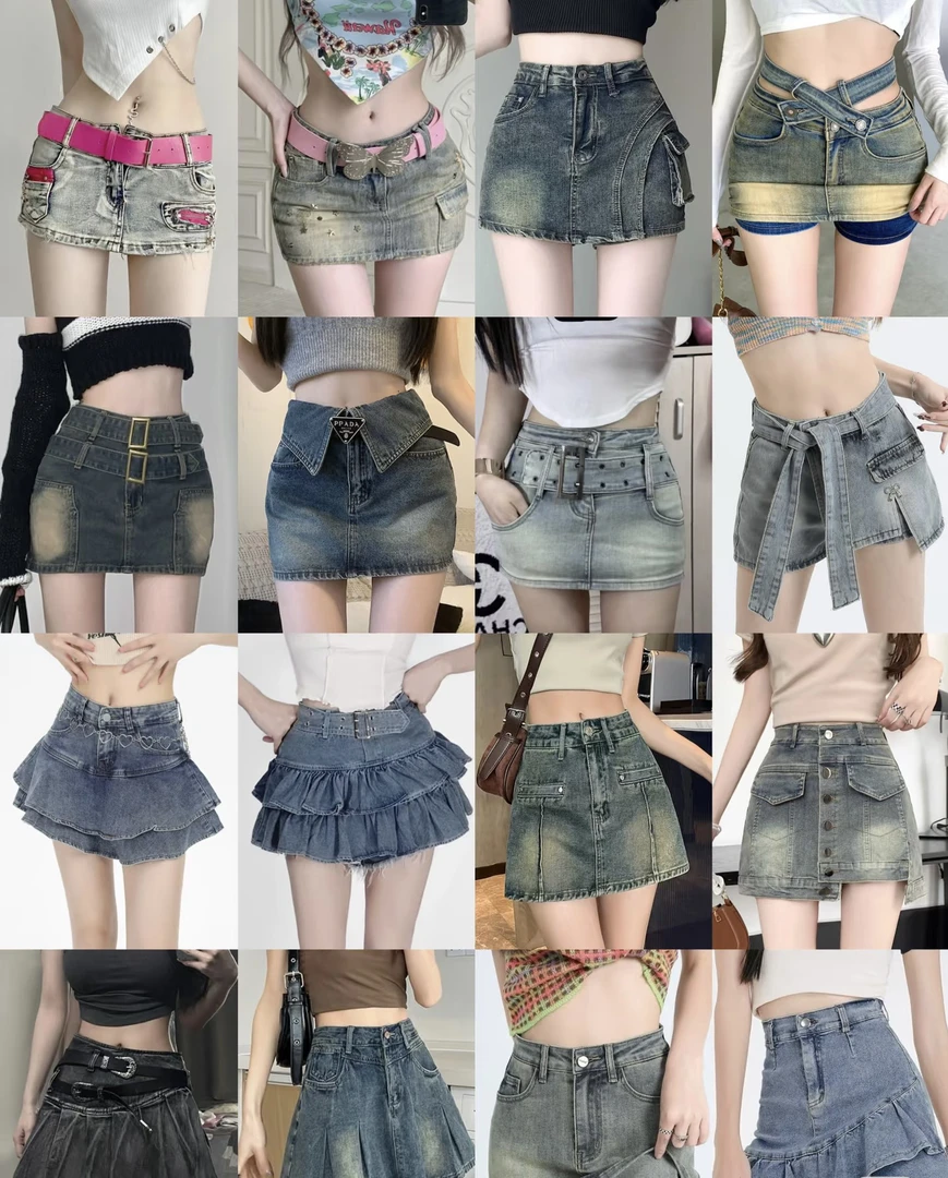 辣妹工装牛仔裙百褶A字蛋糕裙简约百搭工厂尾货日常百搭