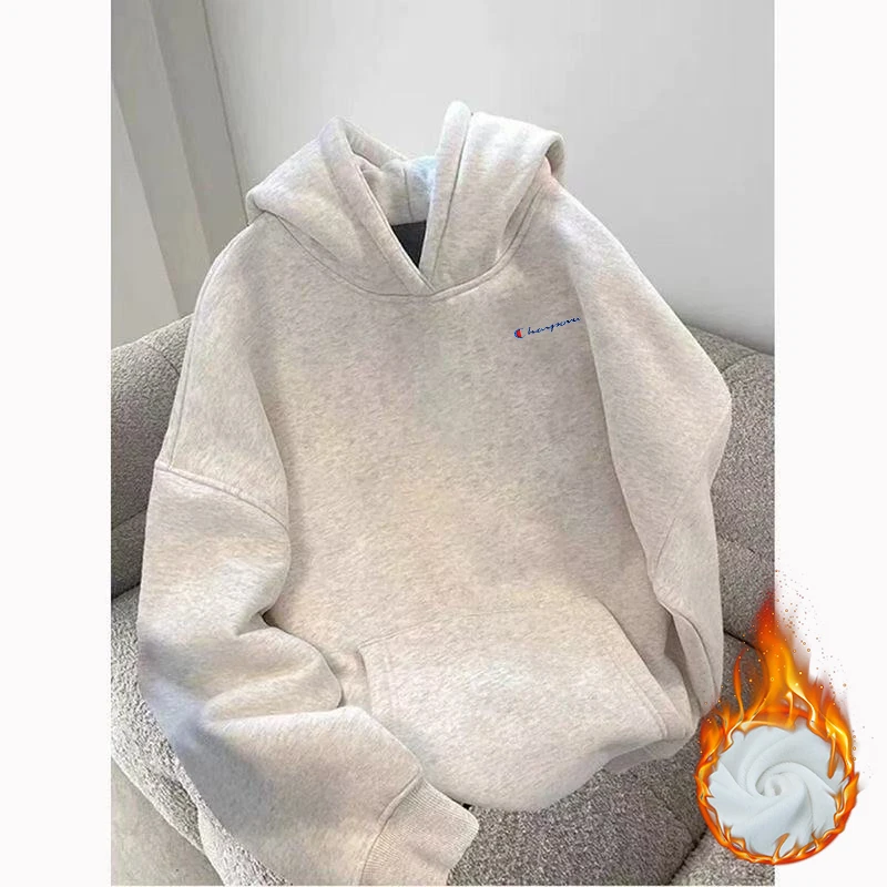 【品牌特惠】情侣秋冬卫衣女男宽松纯色重磅刺绣圆领连帽打底慵懒3