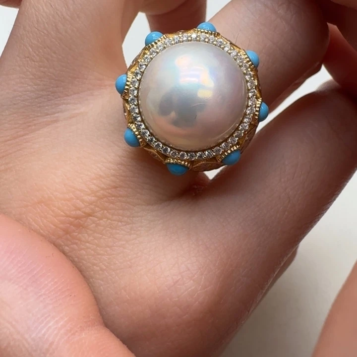 拼合珍珠（马贝珠）戒圈银S925镶嵌