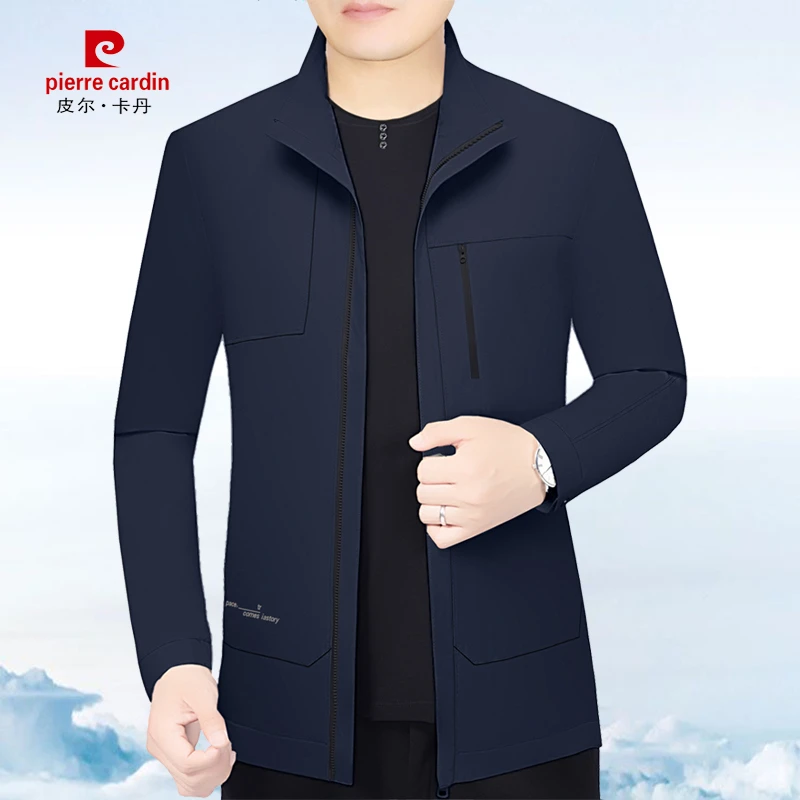 免熨烫皮尔卡丹男士立领夹克衫中年男装春季薄款外套宽松版商务款