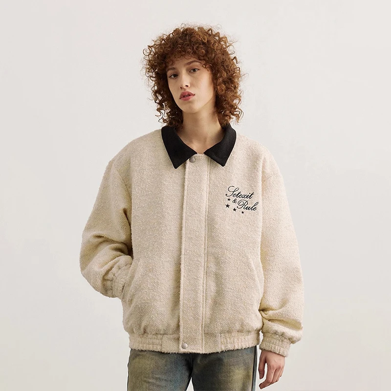 BLACK OF EXIT美式复古小香风夹克棒球服国潮夹棉翻领外套棉服