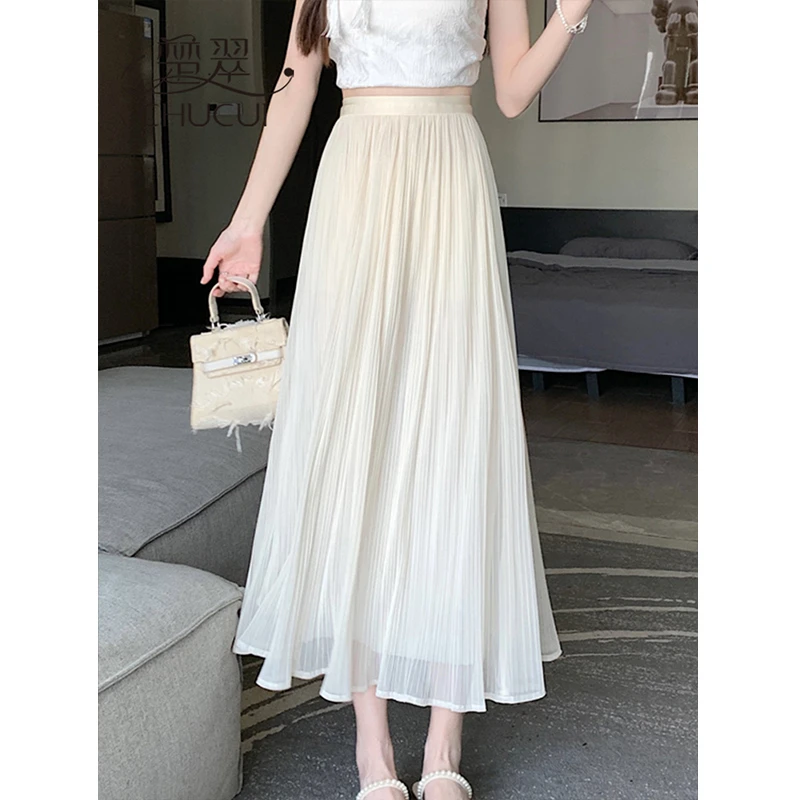 超仙气质百褶雪纺半身裙女夏季2025新款垂坠感遮跨高腰显瘦a字裙