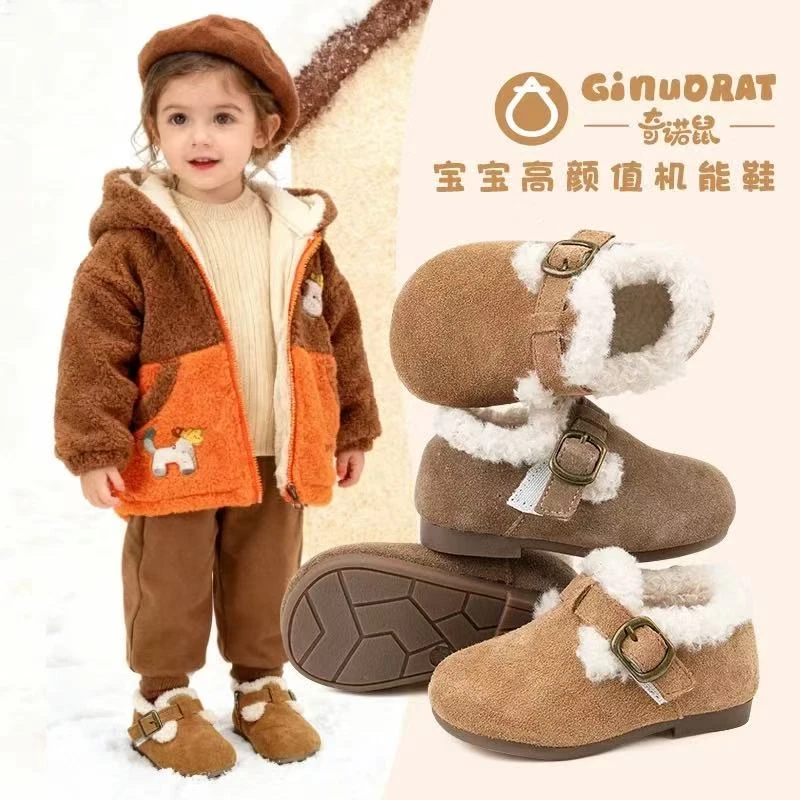 奇诺鼠真皮童鞋冬季新款勃肯鞋宝宝学步鞋豆豆童穆勒鞋复古7256