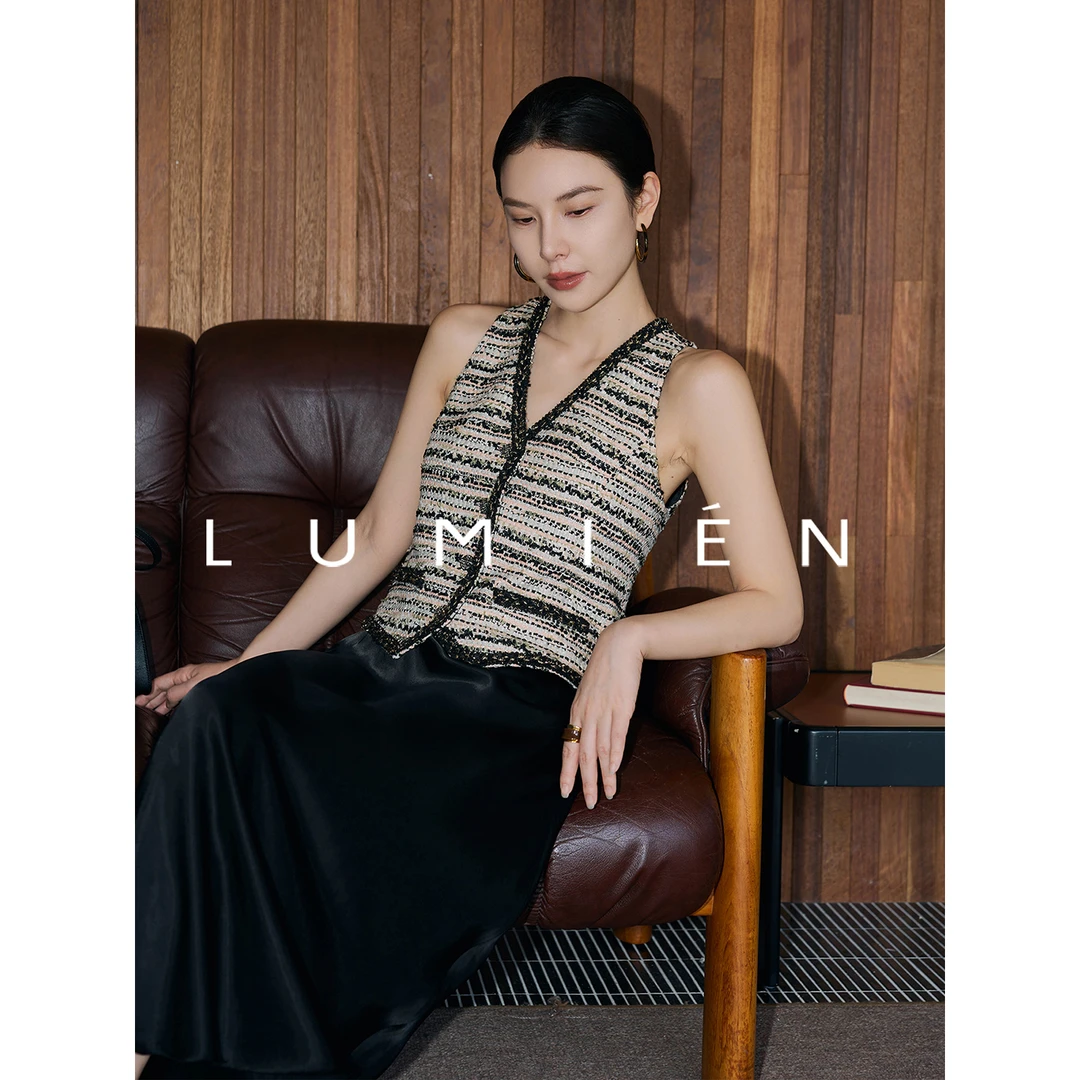 现货【LUMIEN】“小香颂”粗花呢小众设计感休闲马甲开衫LX5FHH161