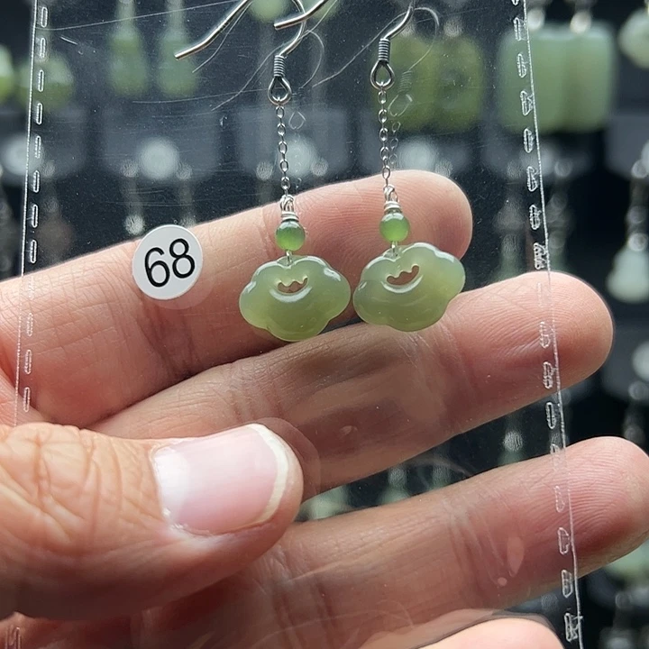 和田玉耳饰银S925镶嵌