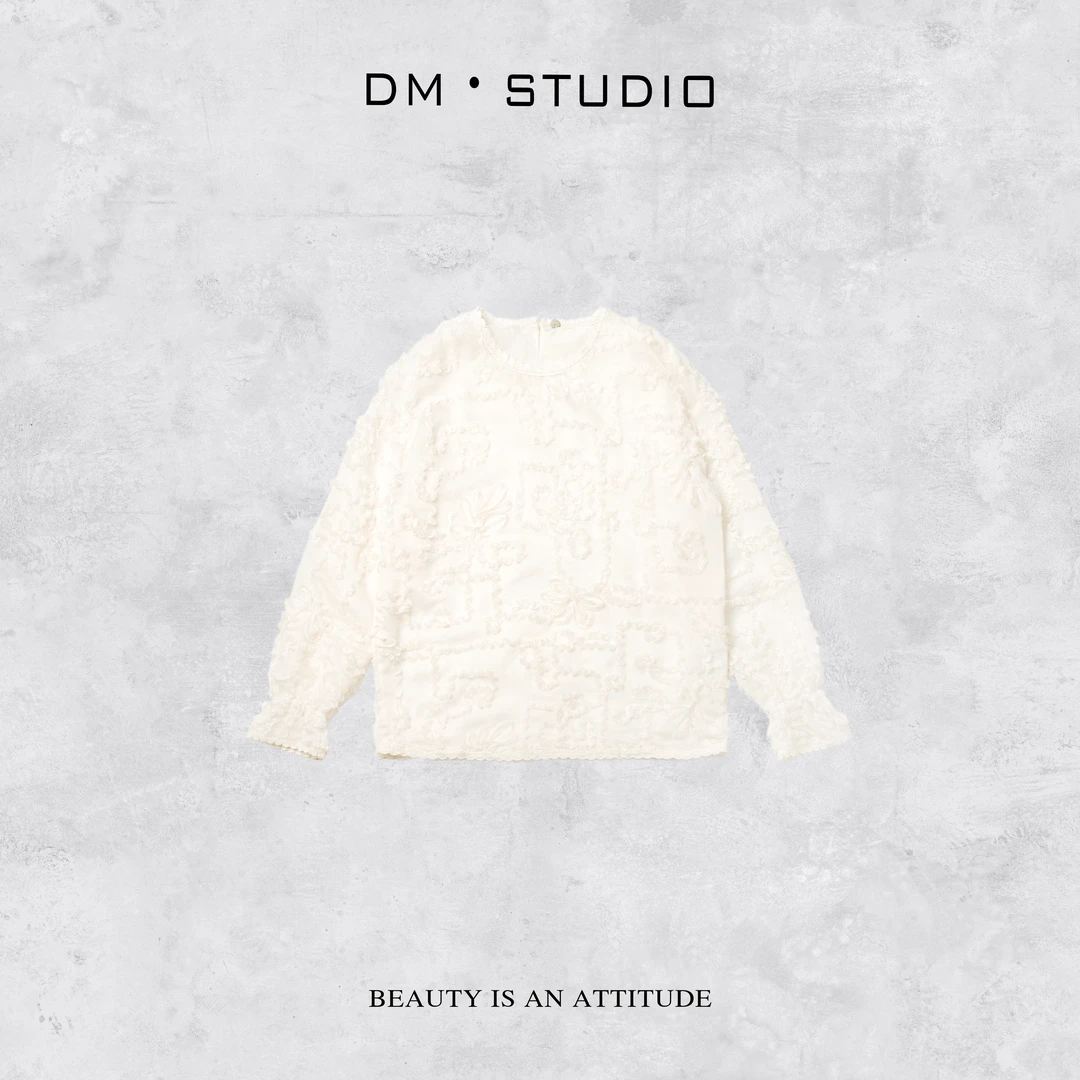 DEDM-DM•STUDIO/法式小众静奢风气质百搭显瘦花边圆领上衣（92324）