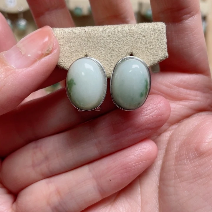 透闪石-蛇纹石玉耳环银S925镶嵌k****y