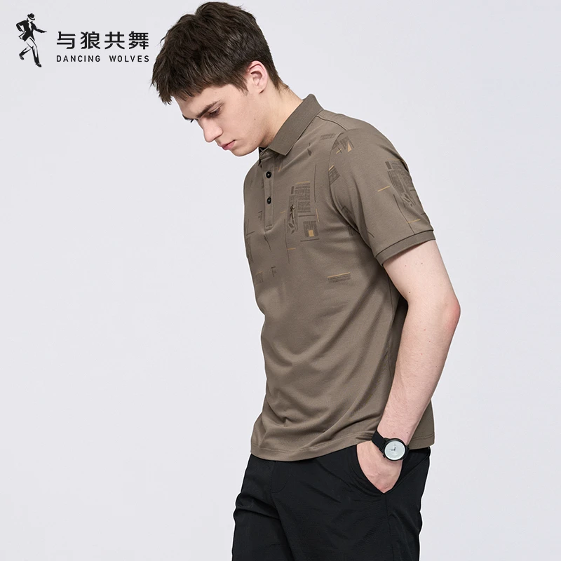 【含桑蚕丝】与狼共舞印花翻领短袖T恤男士2025夏季新款易打理Polo
