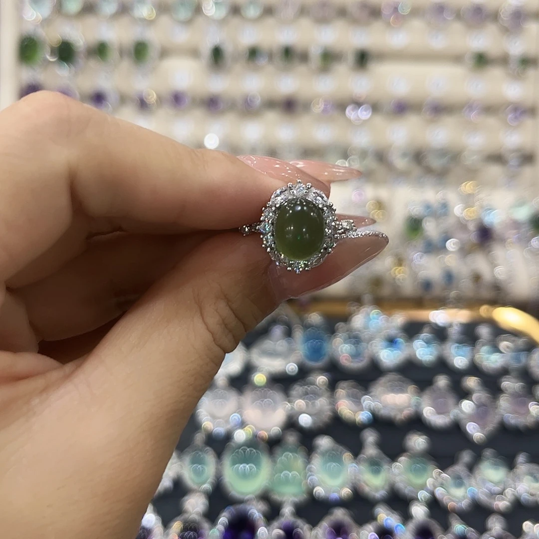 懒***H合金蛇纹石玉戒指