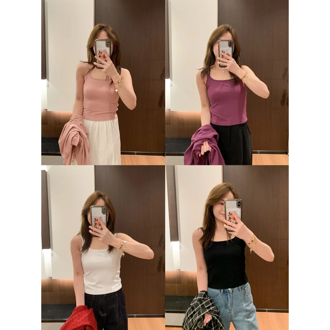 YO定制春夏休闲百搭软糯吊带背心修身纯色双肩带无袖打底衫上衣