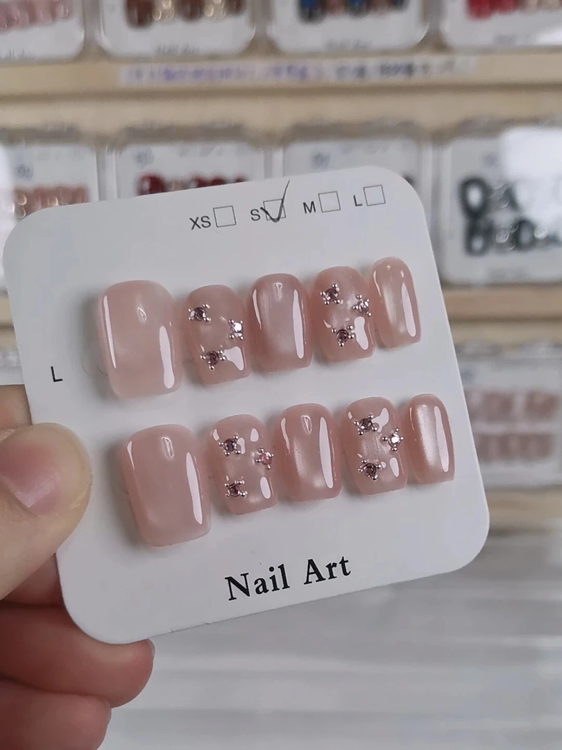 高级气质短款裸色显白方形纯手工穿戴甲美甲贴片