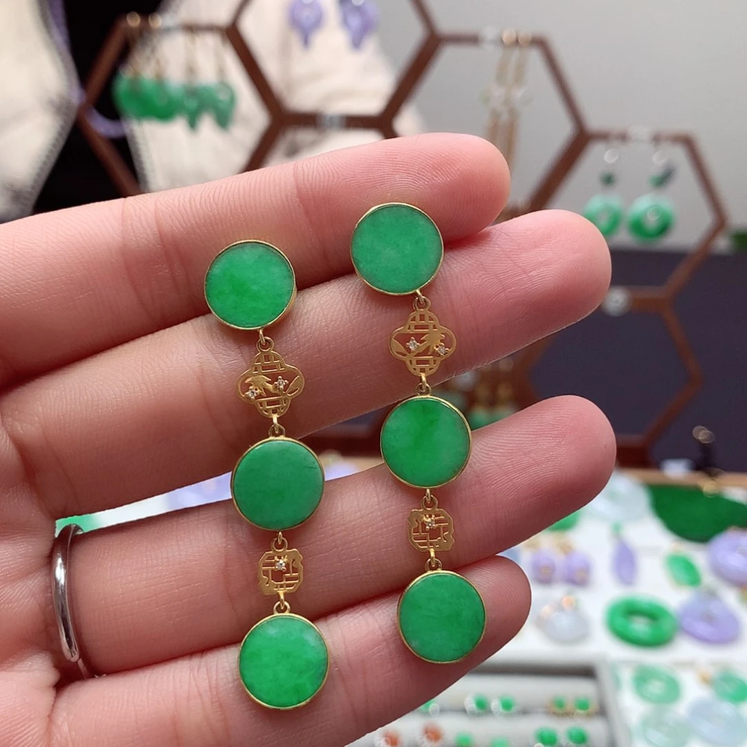 翡翠耳饰18K金镶嵌天然翡翠