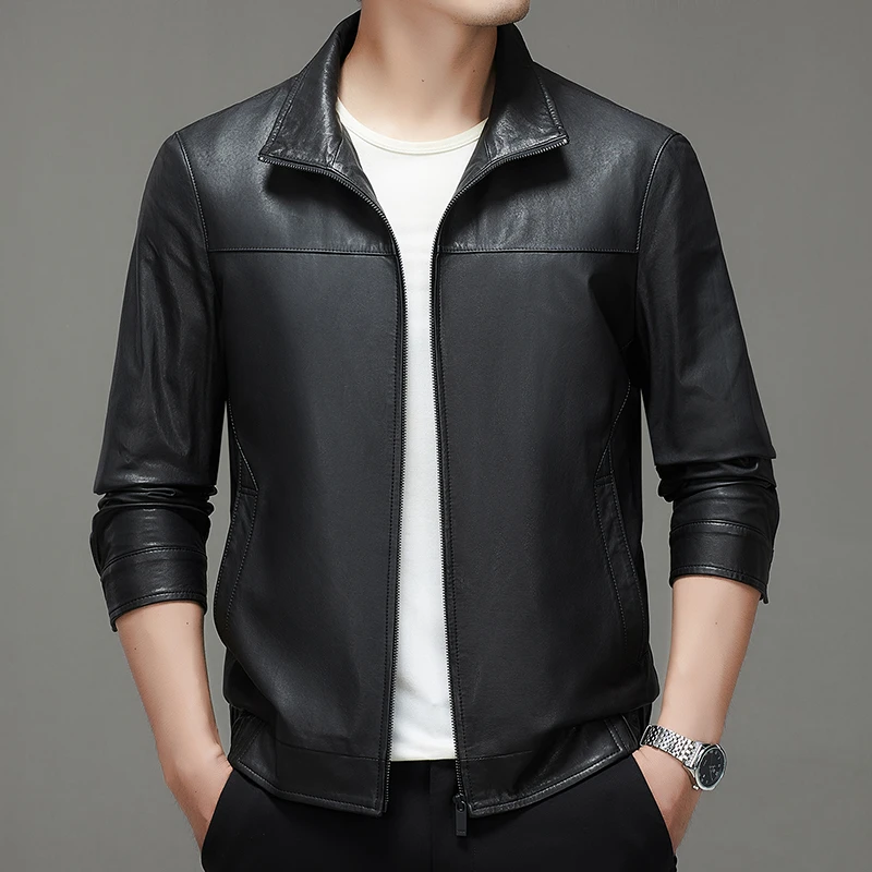 2025秋季新款绵羊皮皮衣男士翻领海宁皮衣保暖真皮皮夹克男装外套